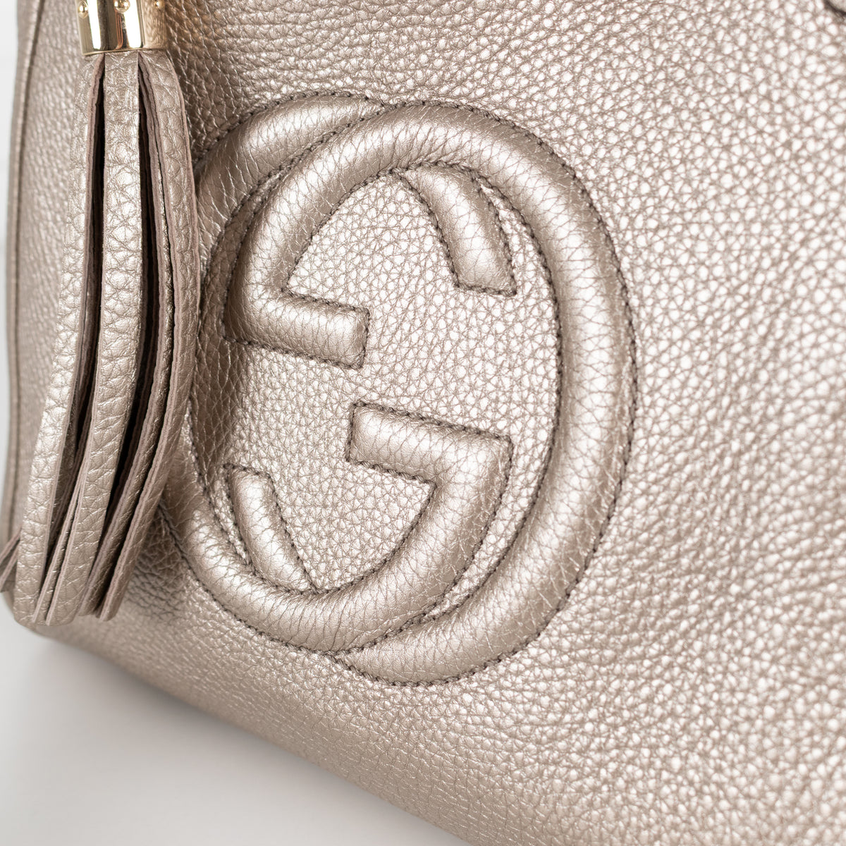 Gucci Soho Metallic Champagne Leather Small Tote bag