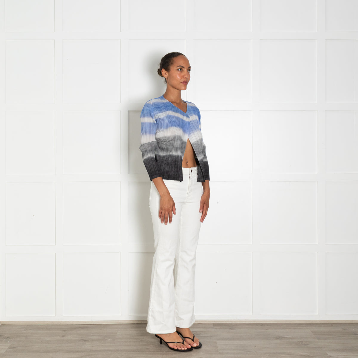 Pleats Please Grey Lilac Striped Pleated Jacket