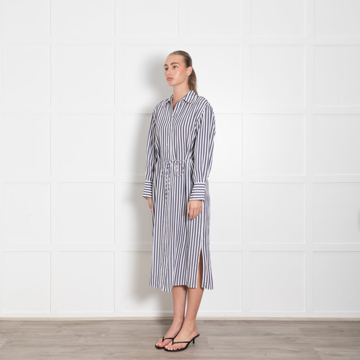 Vince White Blue Coast Striped Belted Shirt Dress