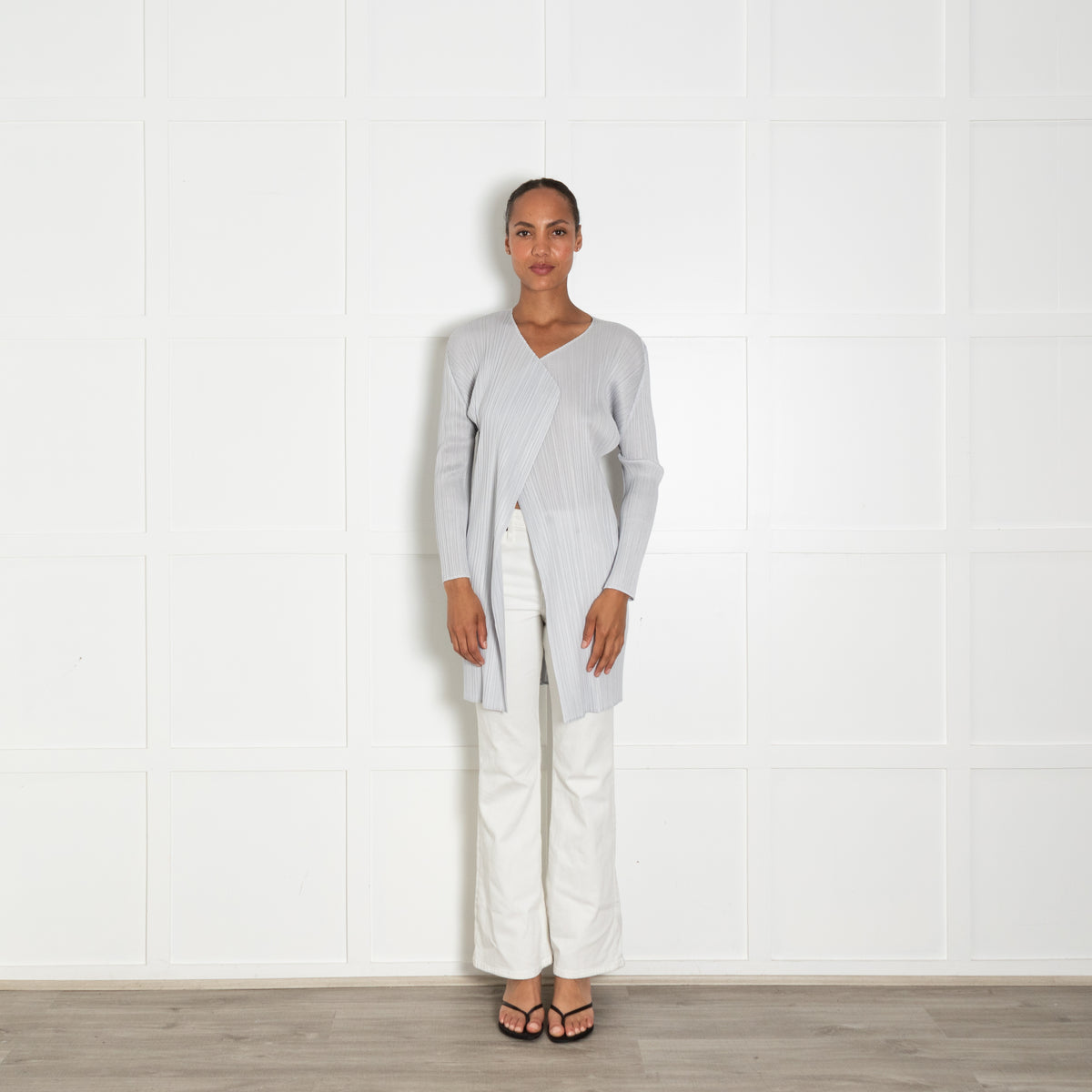 Pleats Please Light Grey Pleated Long Jacket