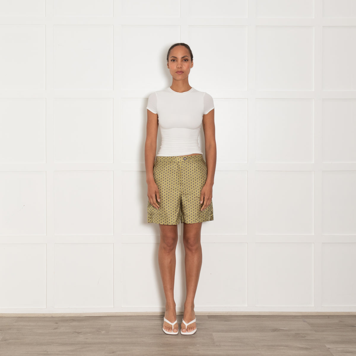 Max Mara Green Silk Geometric Shorts