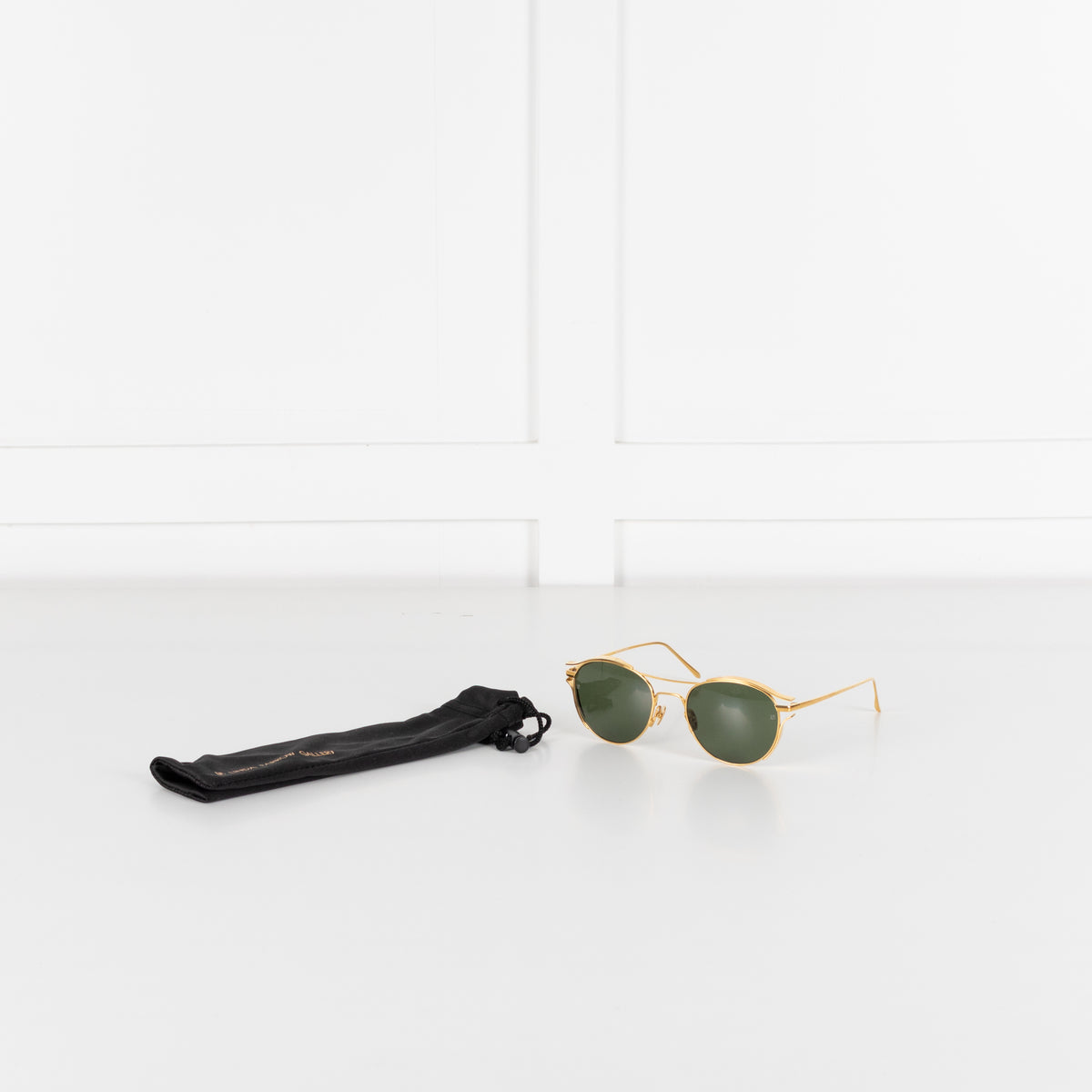Linda Farrow Gold Titanium Round Sunglasses with Green Lens