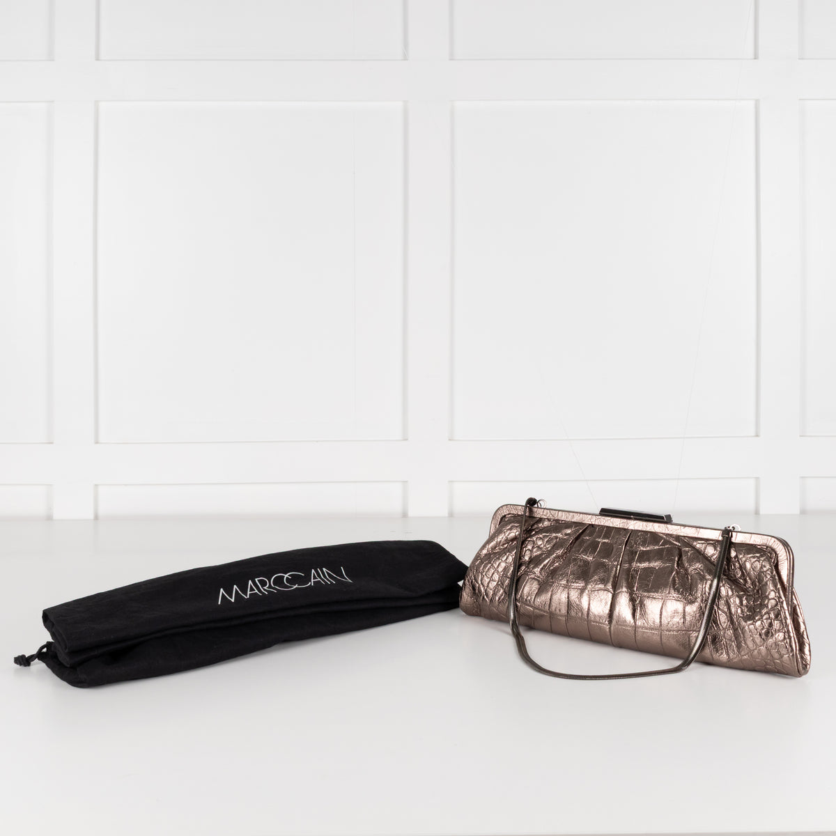MarcCain Bronze Croc Embossed Clutch with Snake Chain