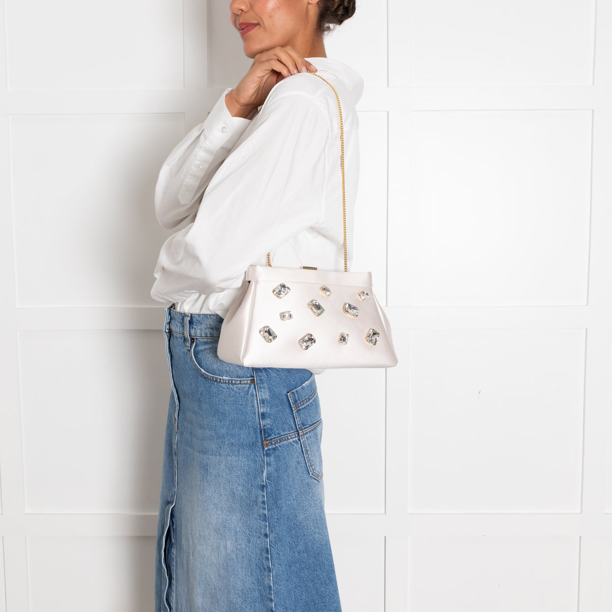 DeMellier Cannes Satin Clutch with Crystals