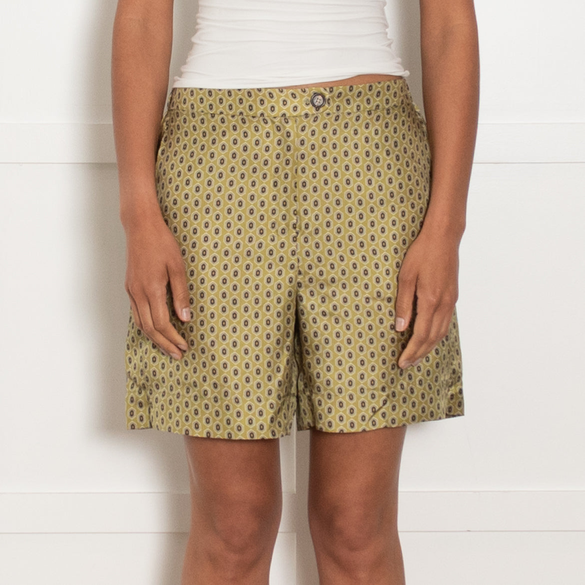 Max Mara Green Silk Geometric Shorts