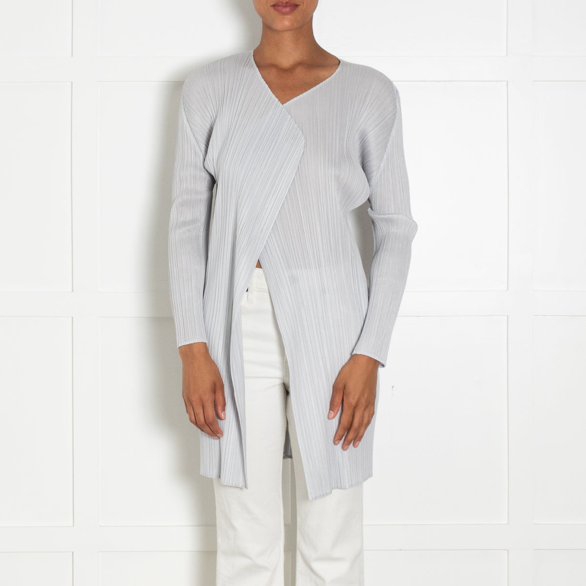 Pleats Please Light Grey Pleated Long Jacket