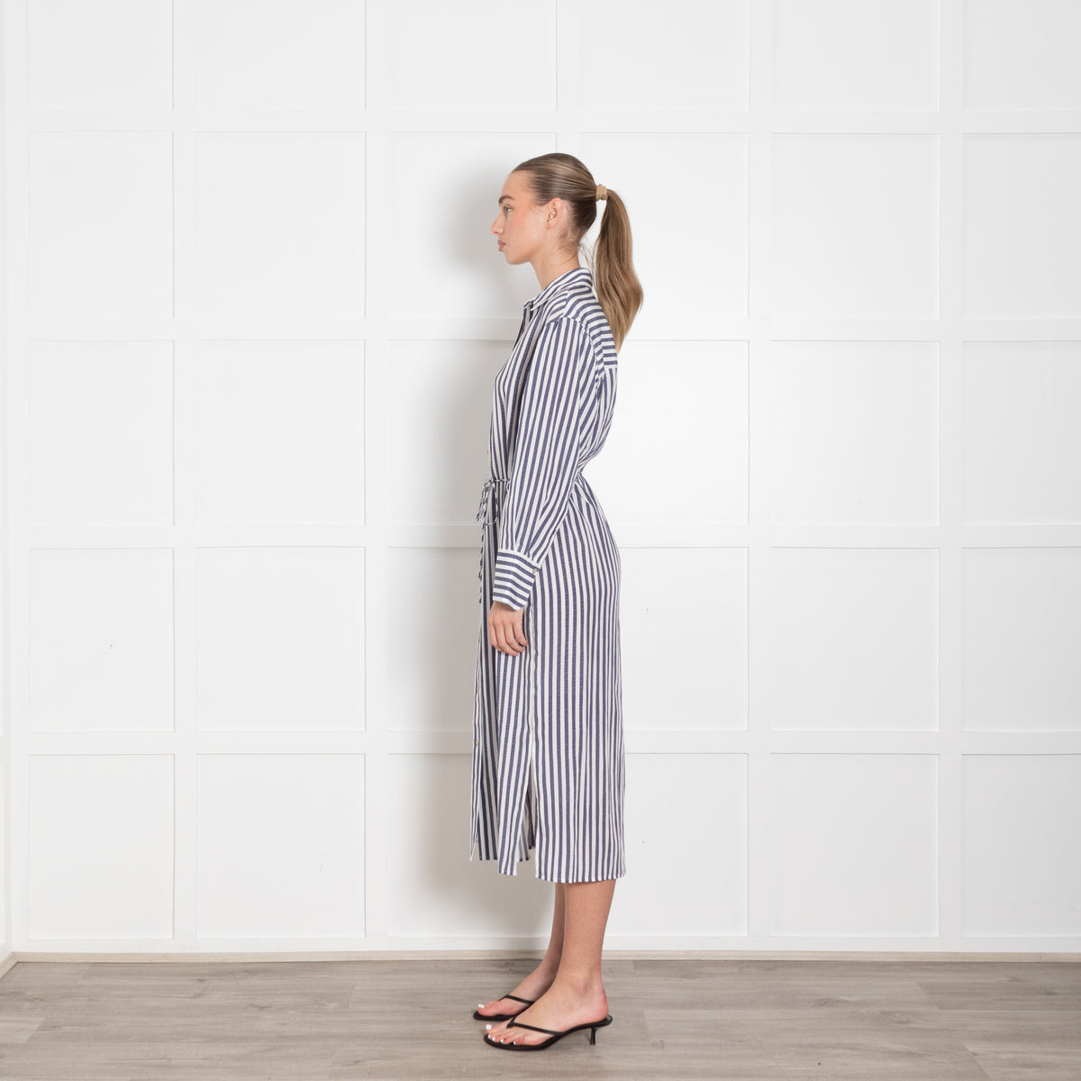 Vince White Blue Coast Striped Belted Shirt Dress