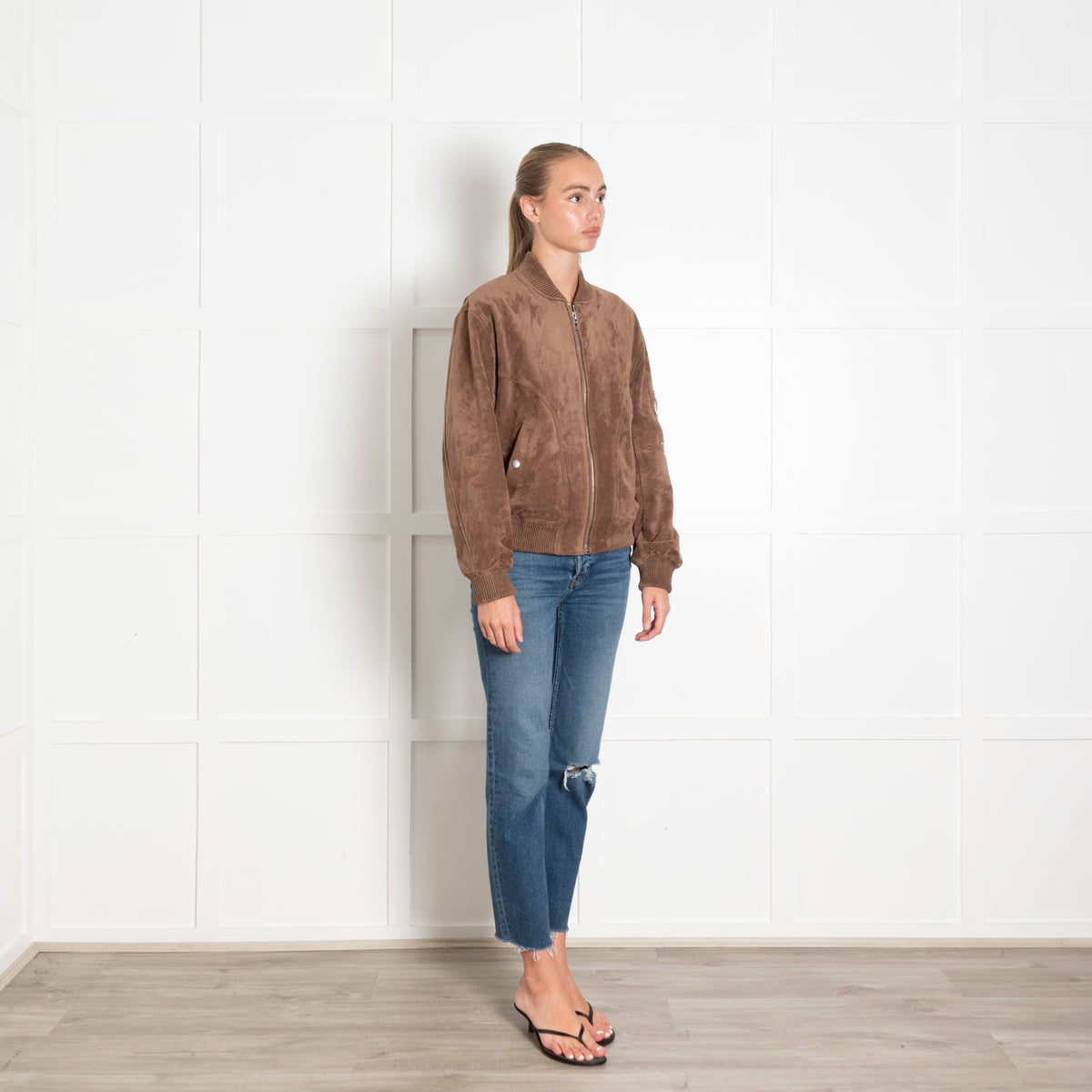 Blank NYC Faux Suede Brown Bomber Jacket
