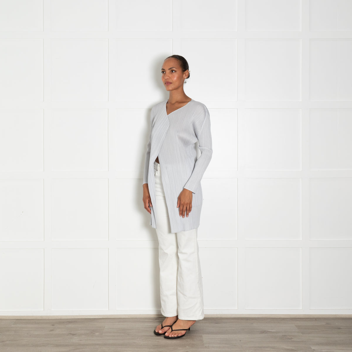 Pleats Please Light Grey Pleated Long Jacket