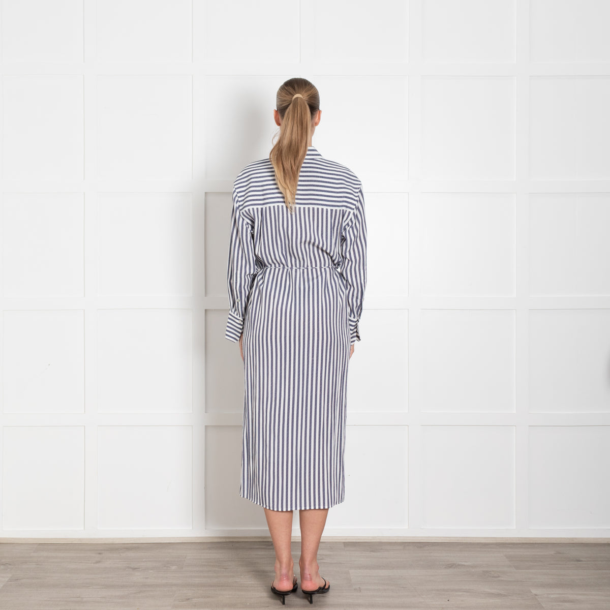 Vince White Blue Coast Striped Belted Shirt Dress
