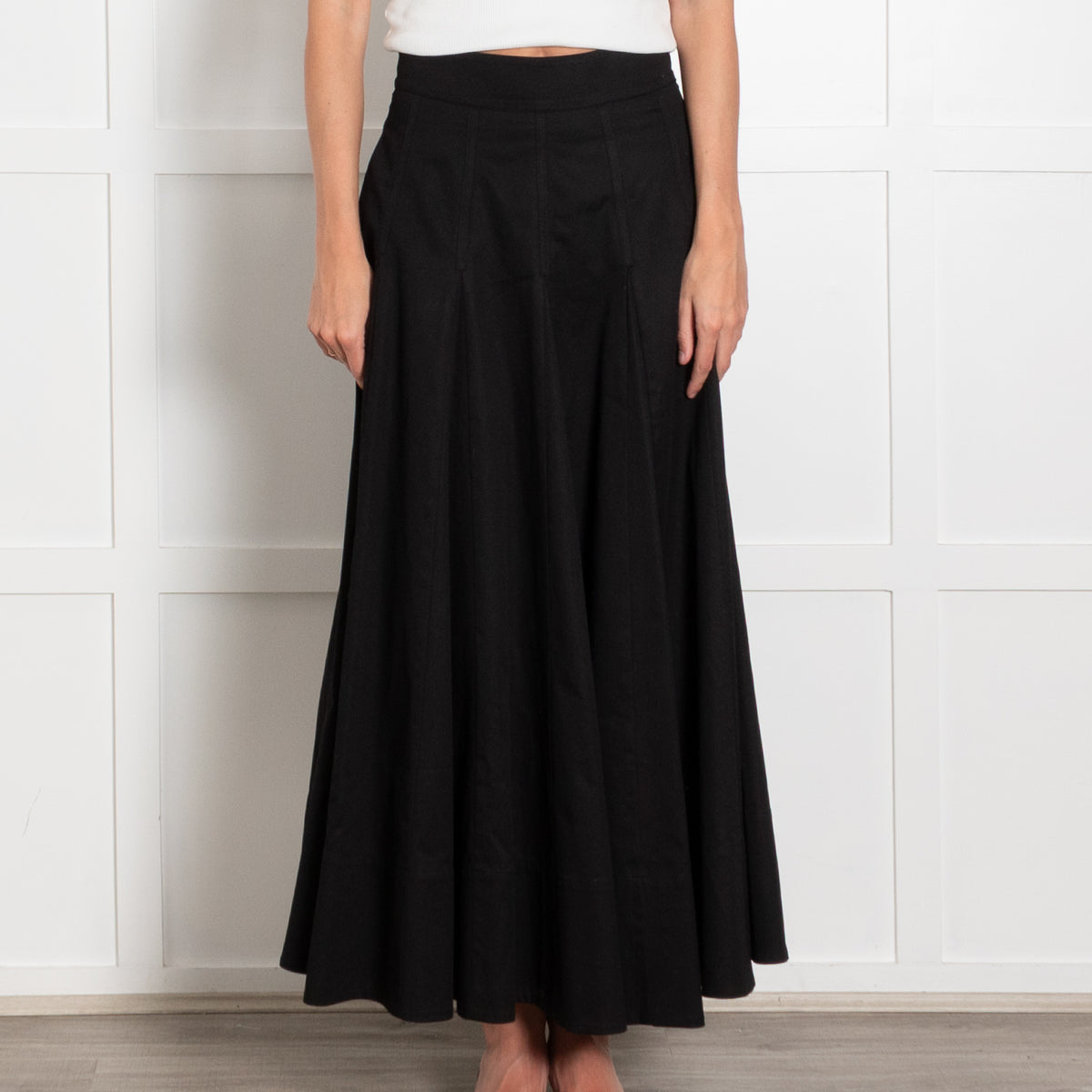 Me + Em Black Cotton Pleated Maxi Skirt