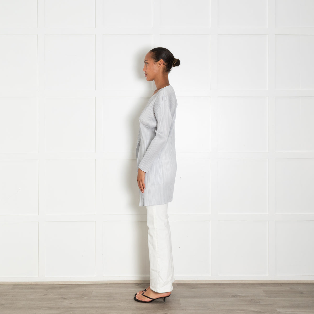 Pleats Please Light Grey Pleated Long Jacket