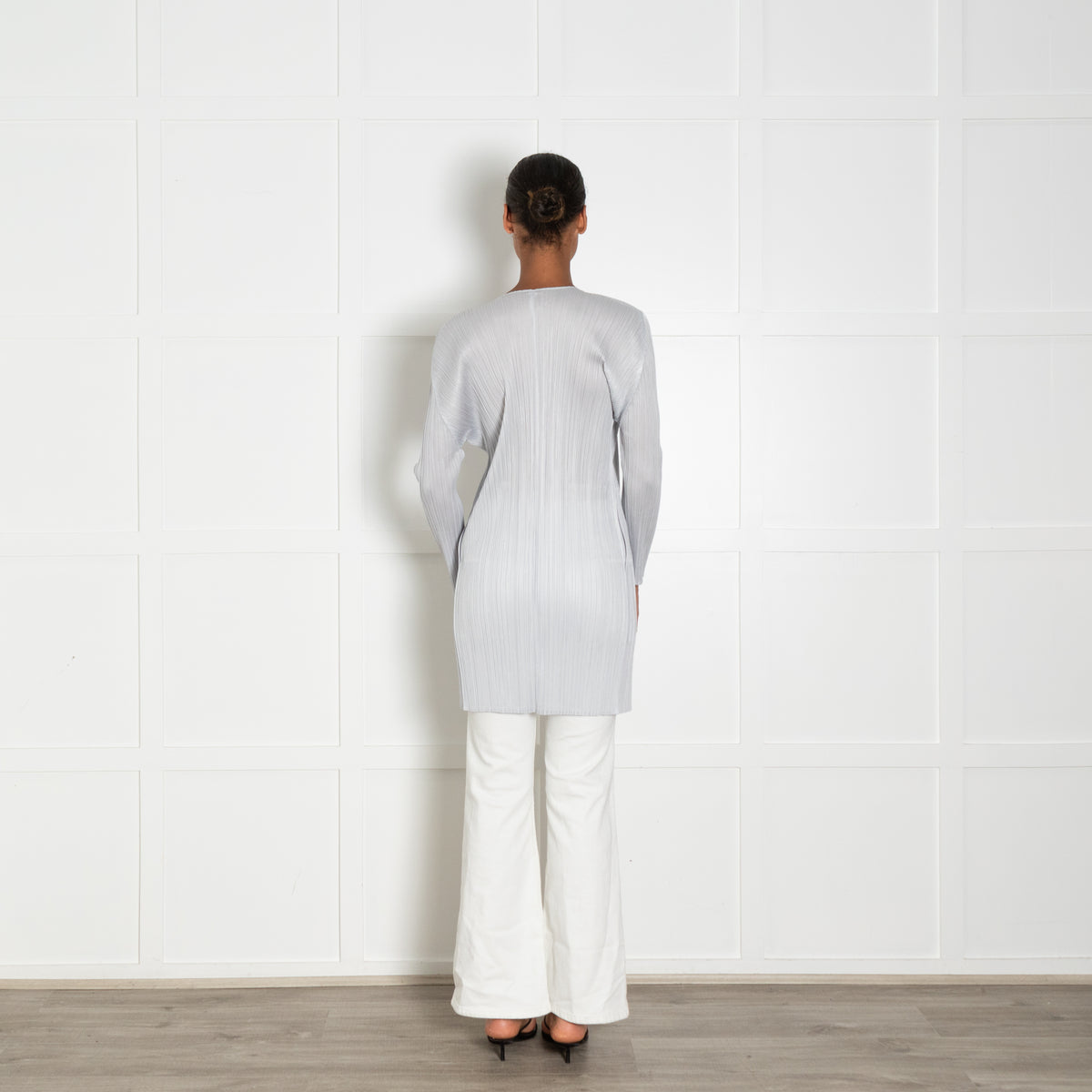 Pleats Please Light Grey Pleated Long Jacket