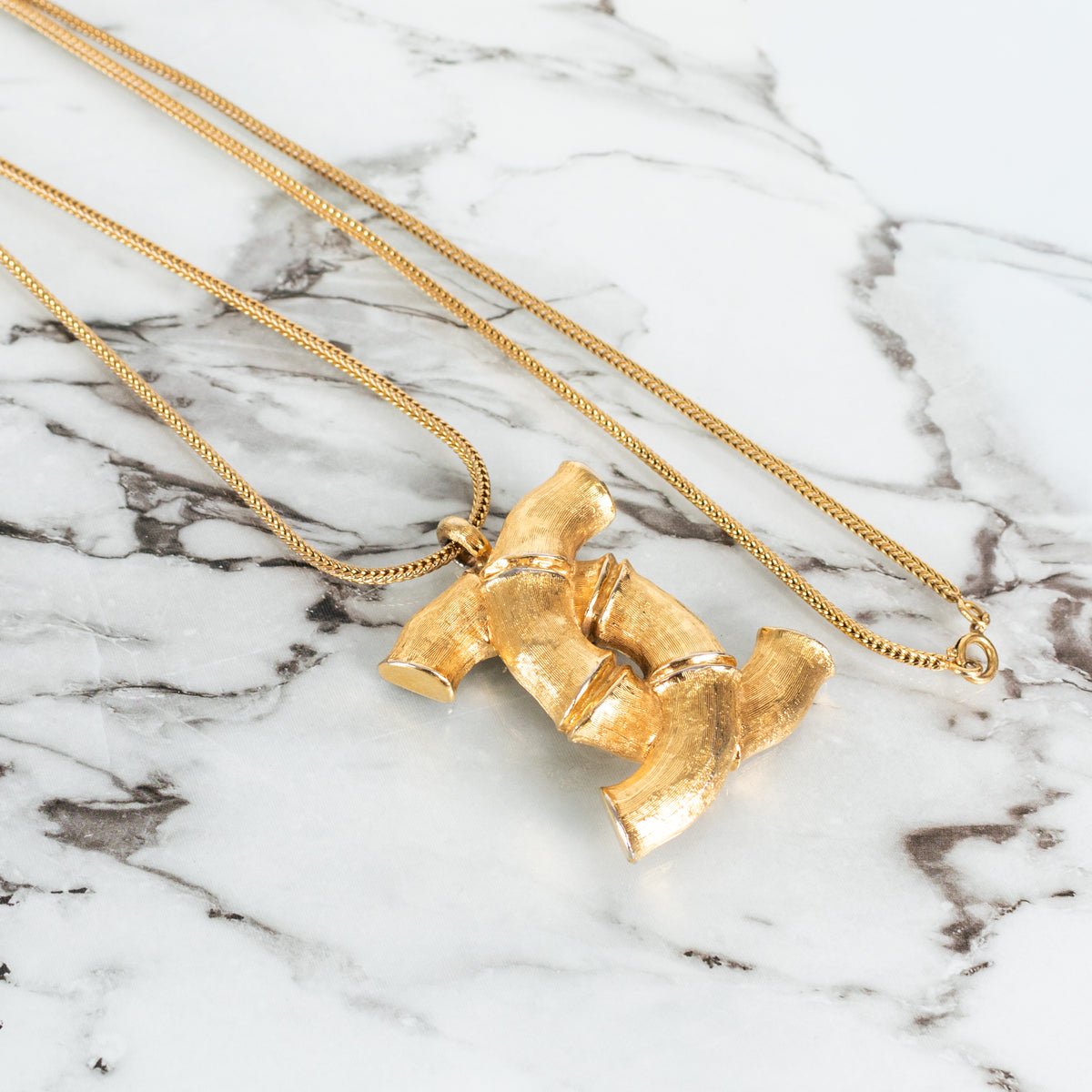 Chanel Gold Tone Coco Mark Bamboo Necklace