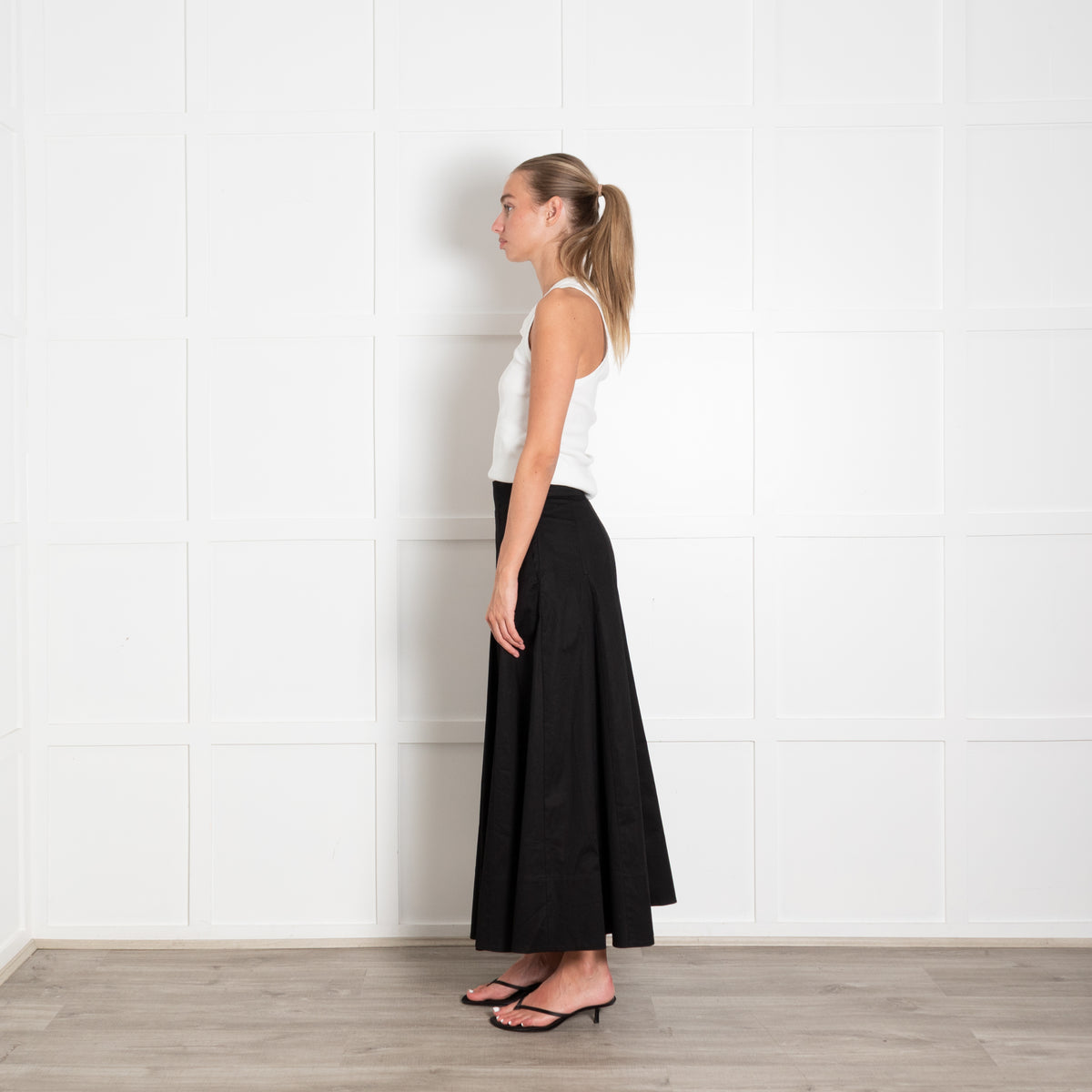 Me + Em Black Cotton Pleated Maxi Skirt