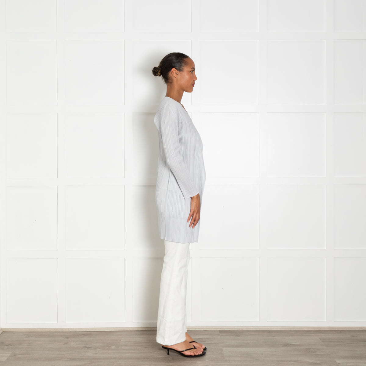 Pleats Please Light Grey Pleated Long Jacket