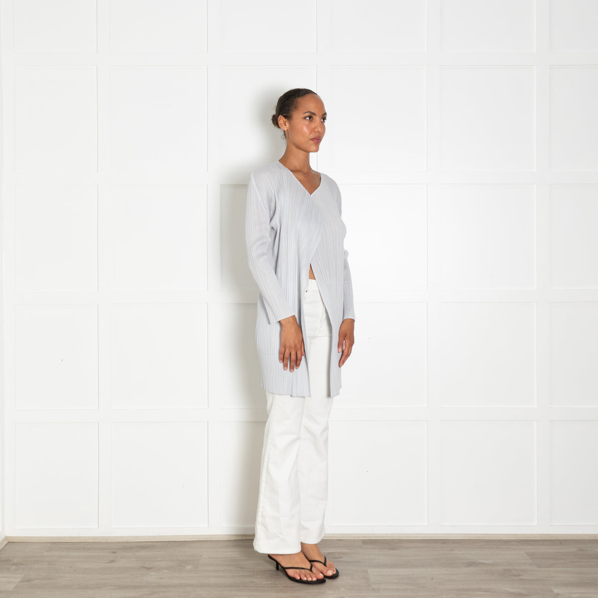 Pleats Please Light Grey Pleated Long Jacket