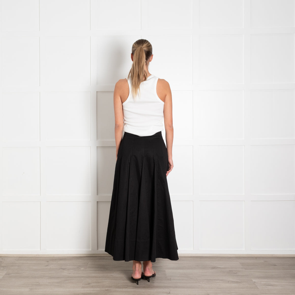 Me + Em Black Cotton Pleated Maxi Skirt