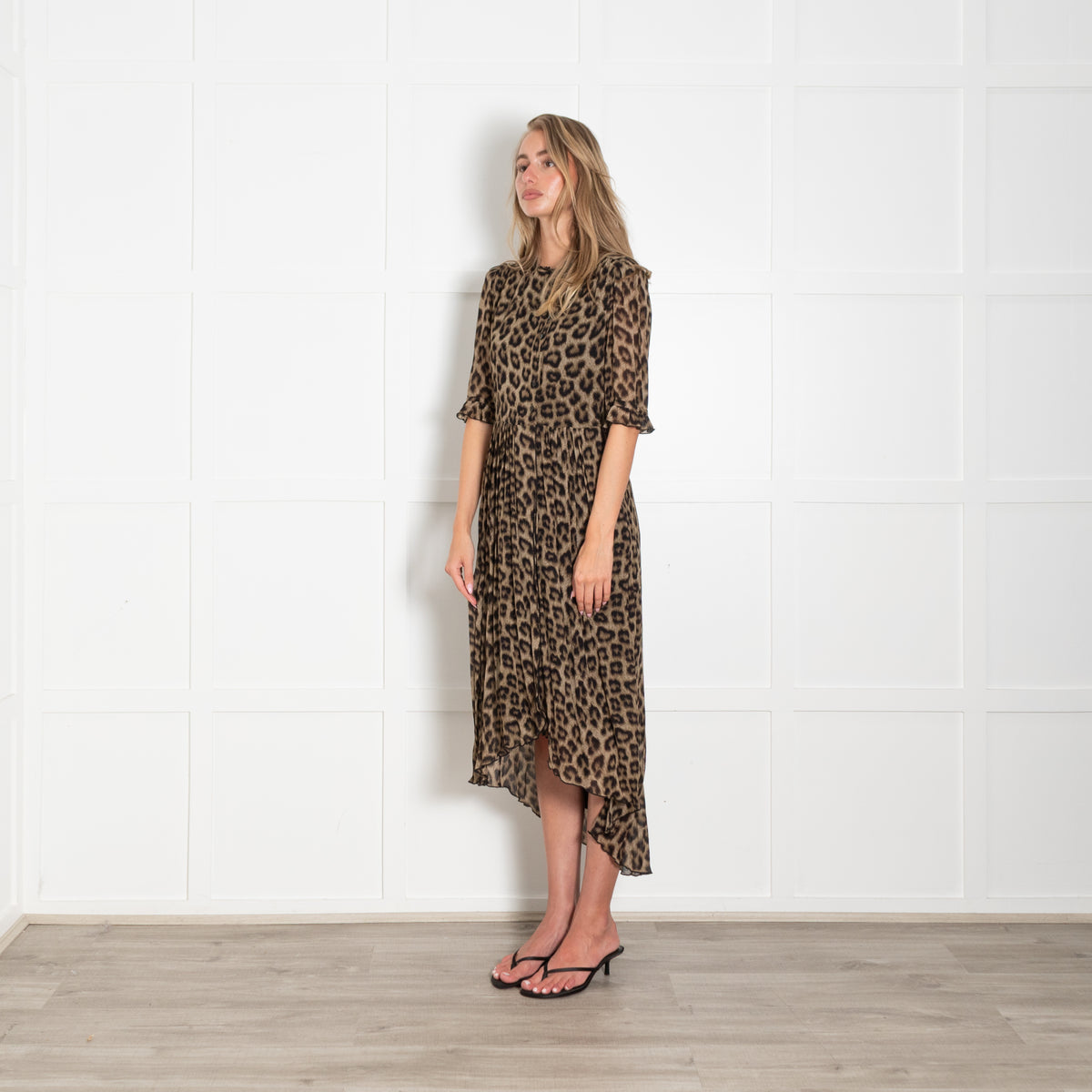 BA&SH Brown Leopard Print Dress With 3/4 Sleeves
