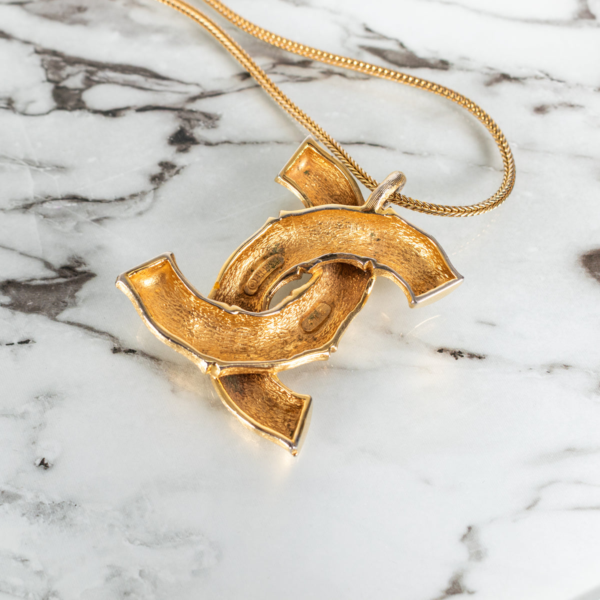 Chanel Gold Tone Coco Mark Bamboo Necklace
