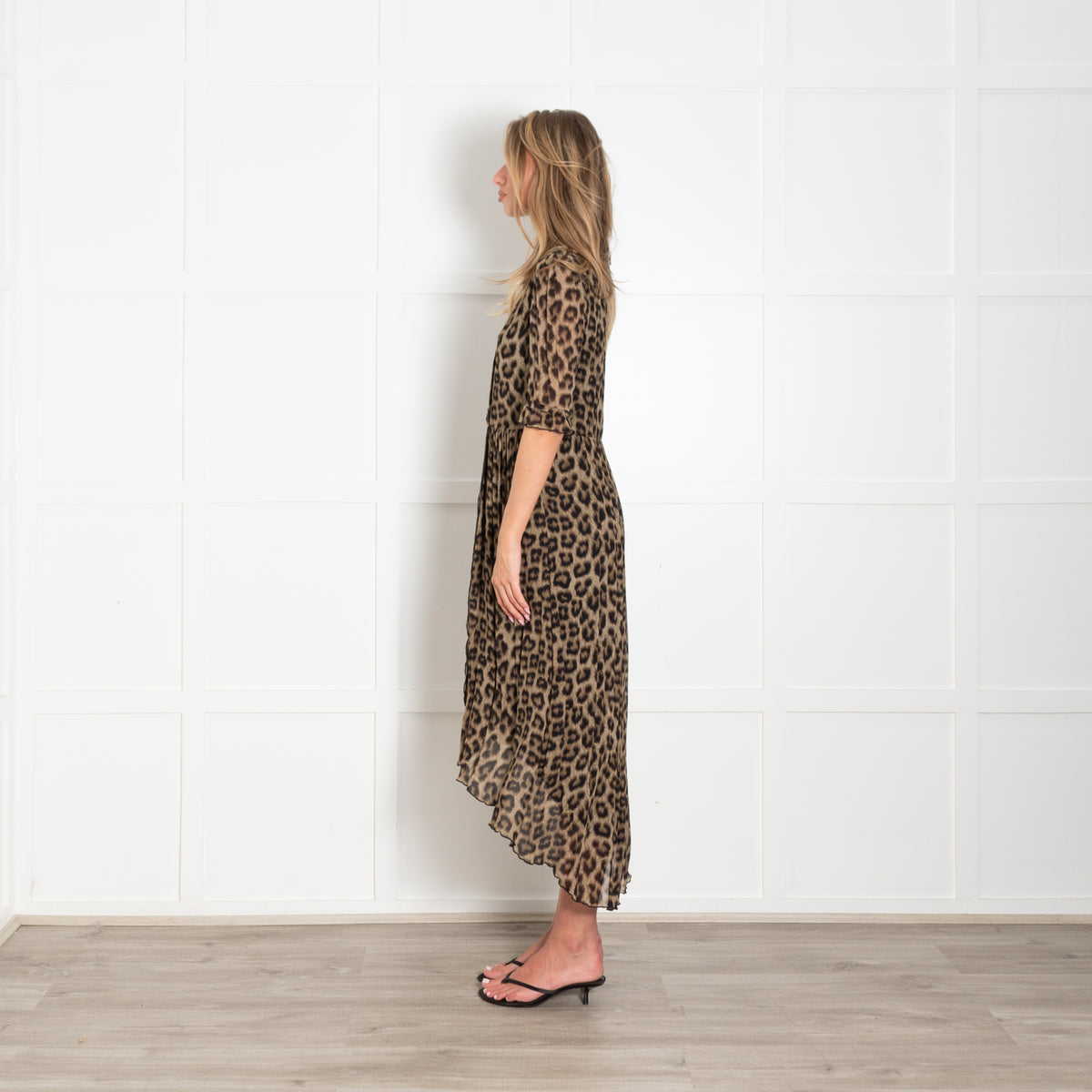 BA&SH Brown Leopard Print Dress With 3/4 Sleeves