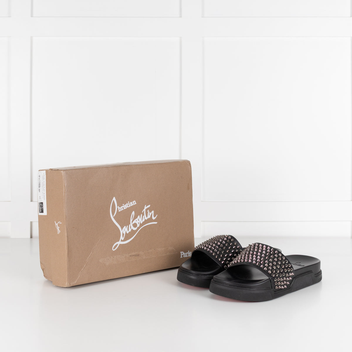 Christian Louboutin Black Studded Pool Fun Sliders