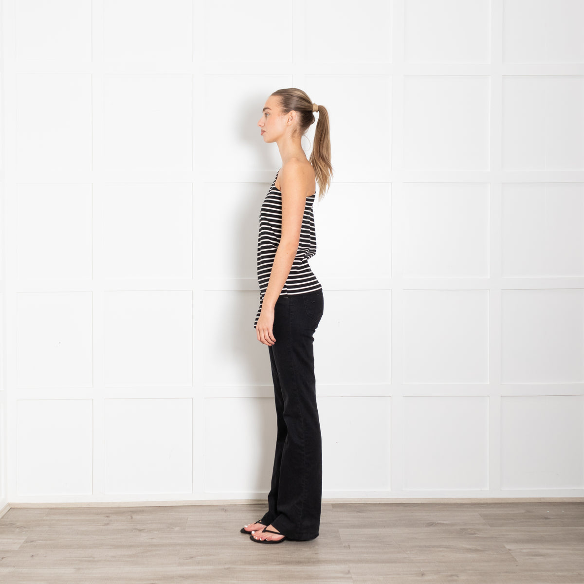 The Frankie Shop Navy White Striped One Shoulder T-Shirt