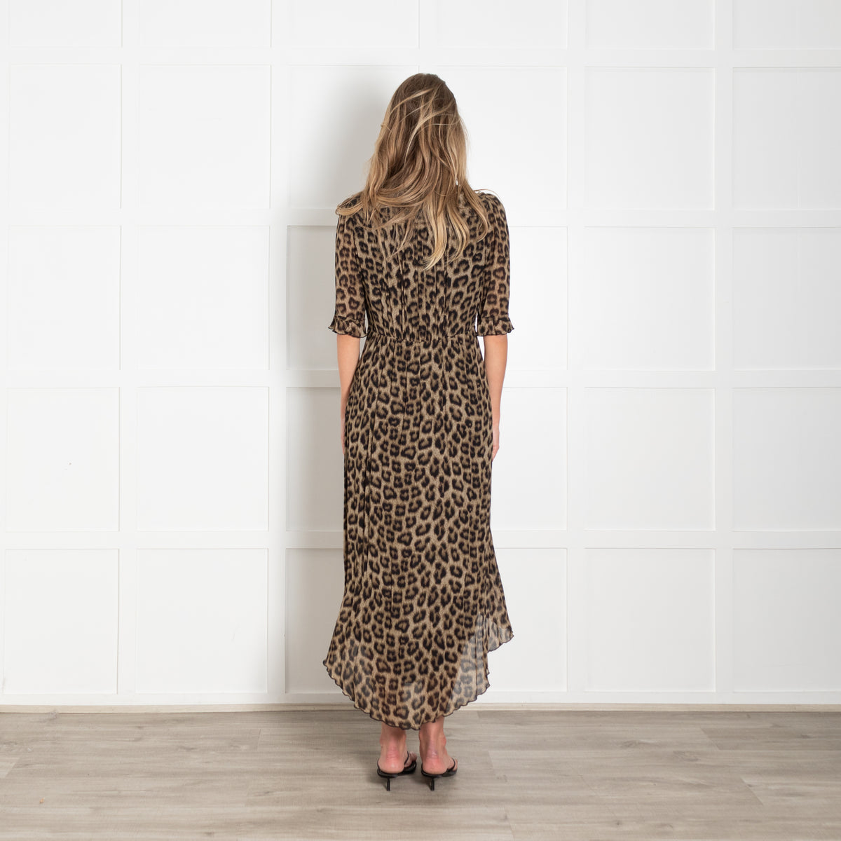 BA&SH Brown Leopard Print Dress With 3/4 Sleeves