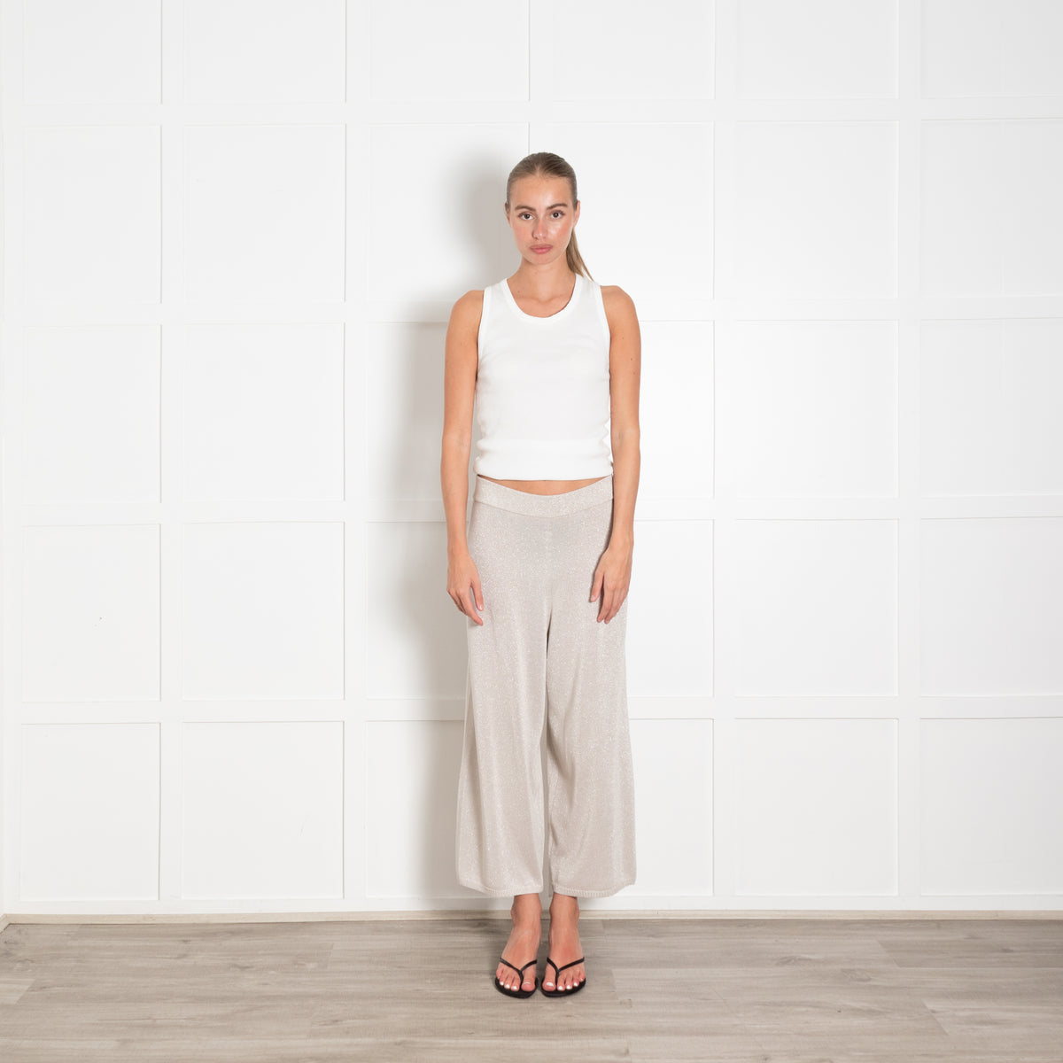 Donna Karan Gold Fine Knit Wide Leg Trousers