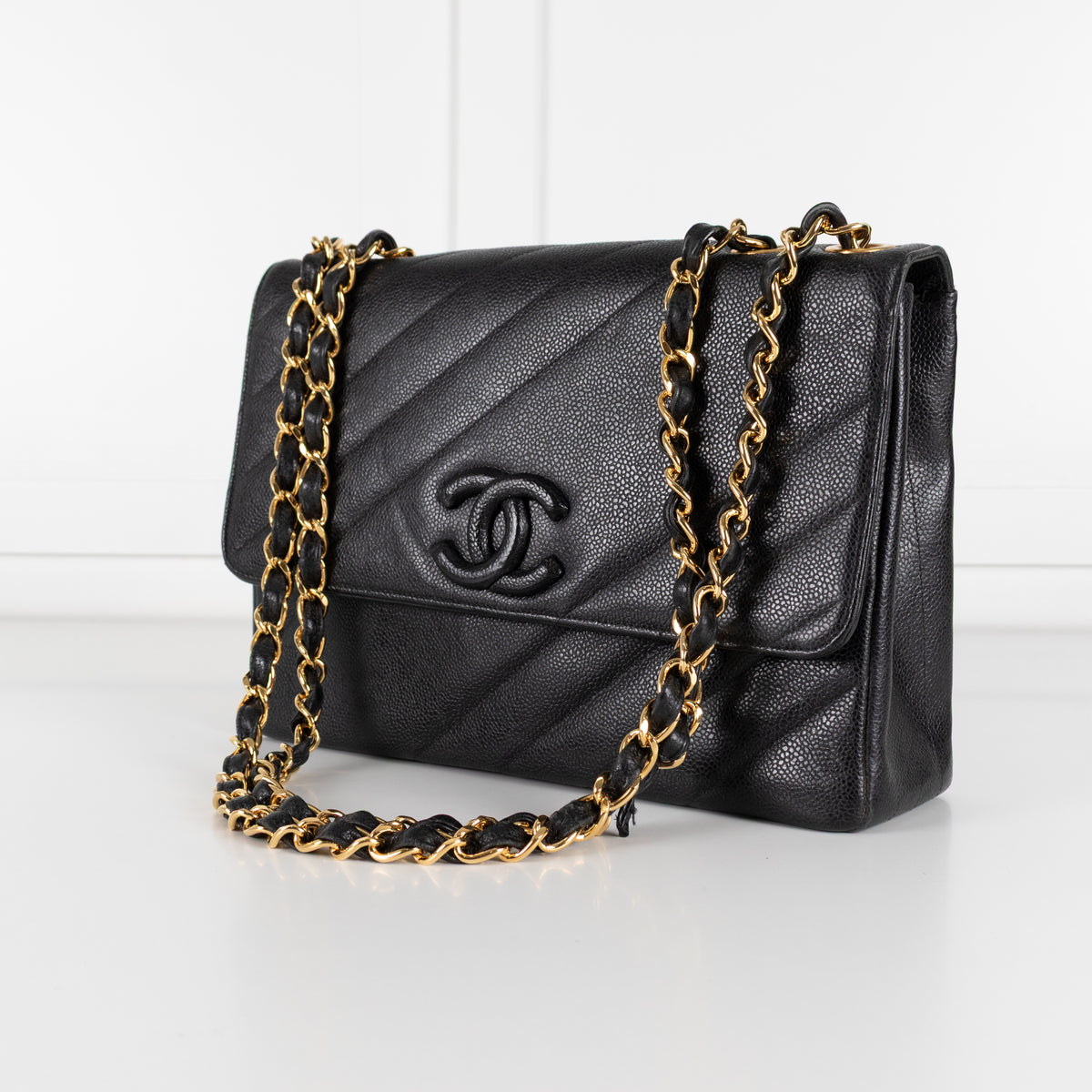 Chanel Black Caviar Leather Vintage Shoulder Bag