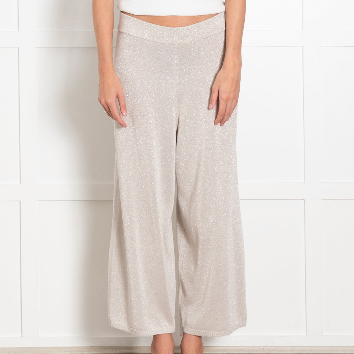 Donna Karan Gold Fine Knit Wide Leg Trousers