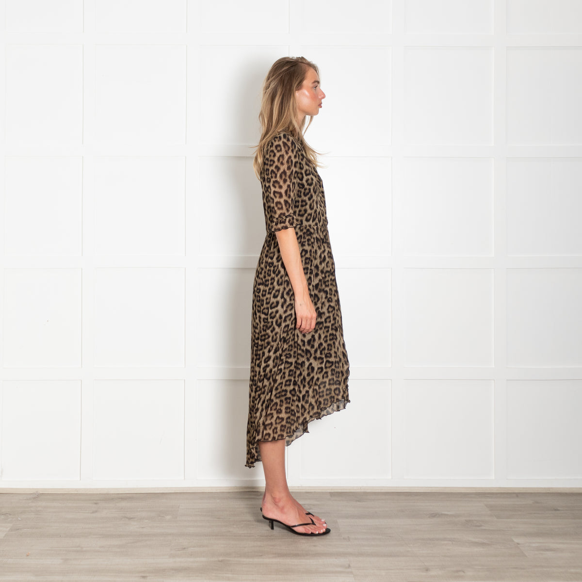 BA&SH Brown Leopard Print Dress With 3/4 Sleeves