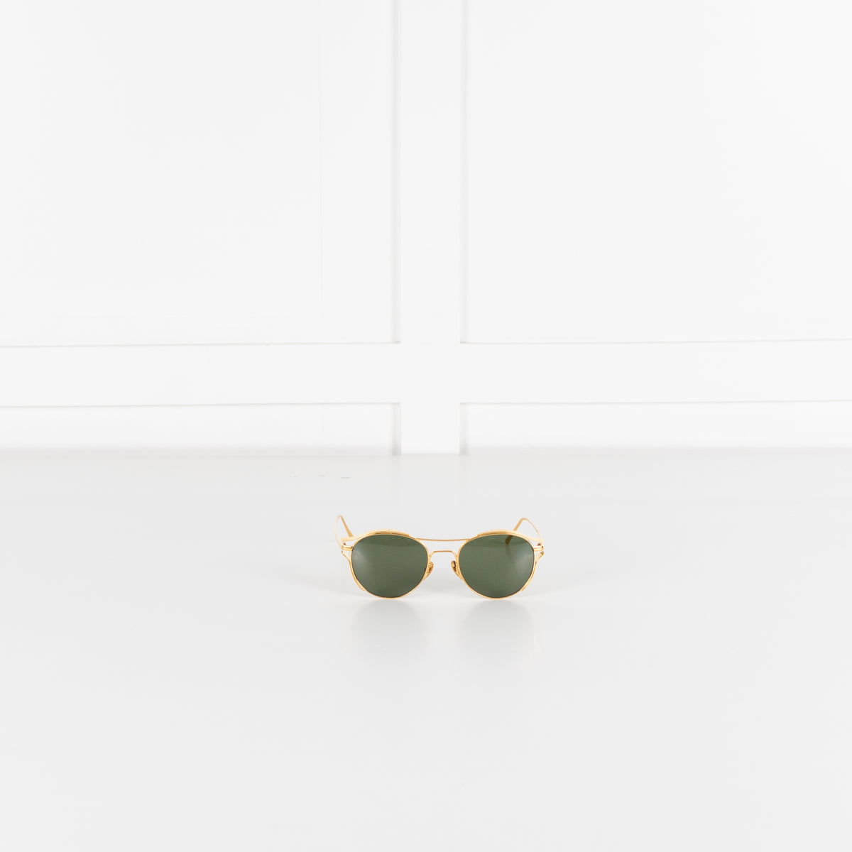 Linda Farrow Gold Titanium Round Sunglasses with Green Lens