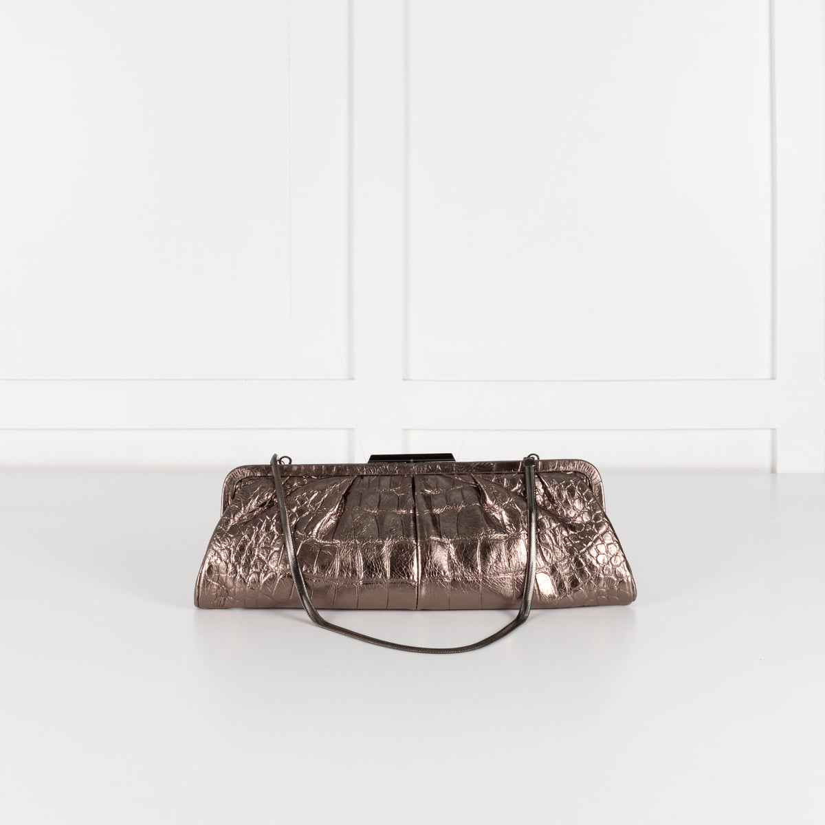 MarcCain Bronze Croc Embossed Clutch with Snake Chain