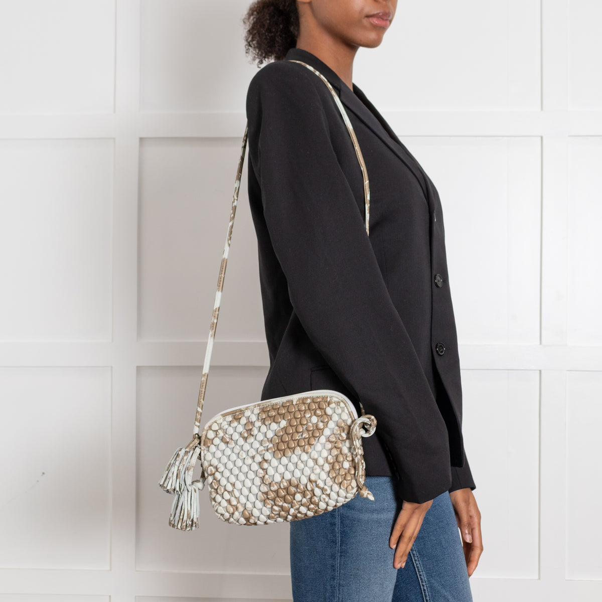 Tissa Fontaneda  White And Gold Tasselled Crossbody Bag