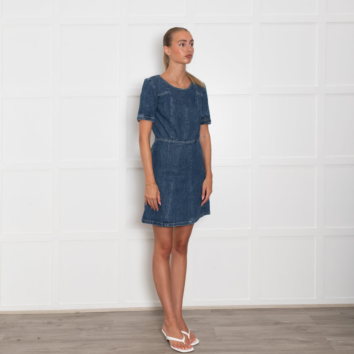 Chloe Blue Denim Short Sleeve Mini Dress UK 8