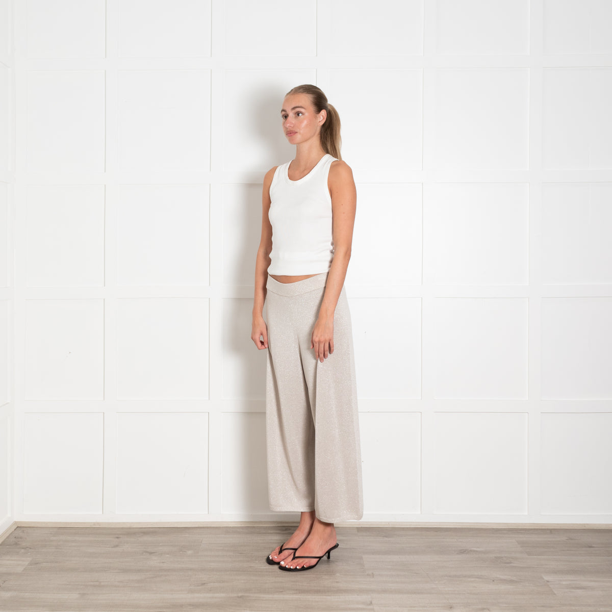 Donna Karan Gold Fine Knit Wide Leg Trousers