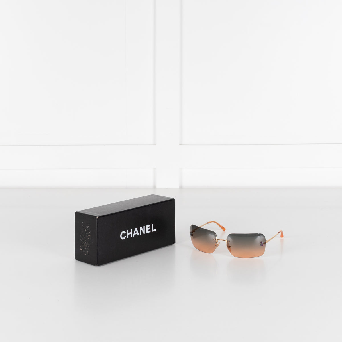 Chanel Brown Gold Tone Hardware Rimless Vintage 4017-D Sunglasses