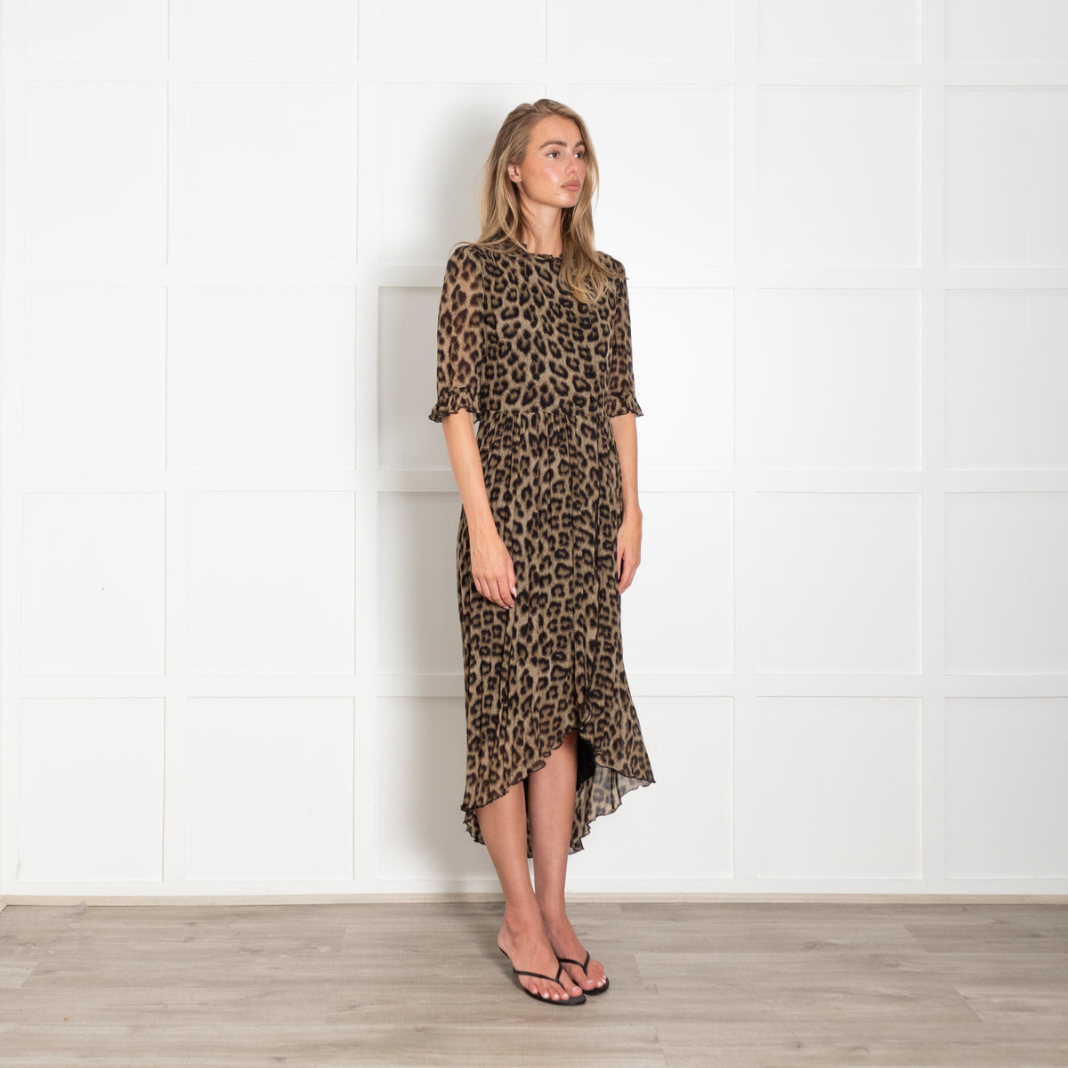 BA&SH Brown Leopard Print Dress With 3/4 Sleeves