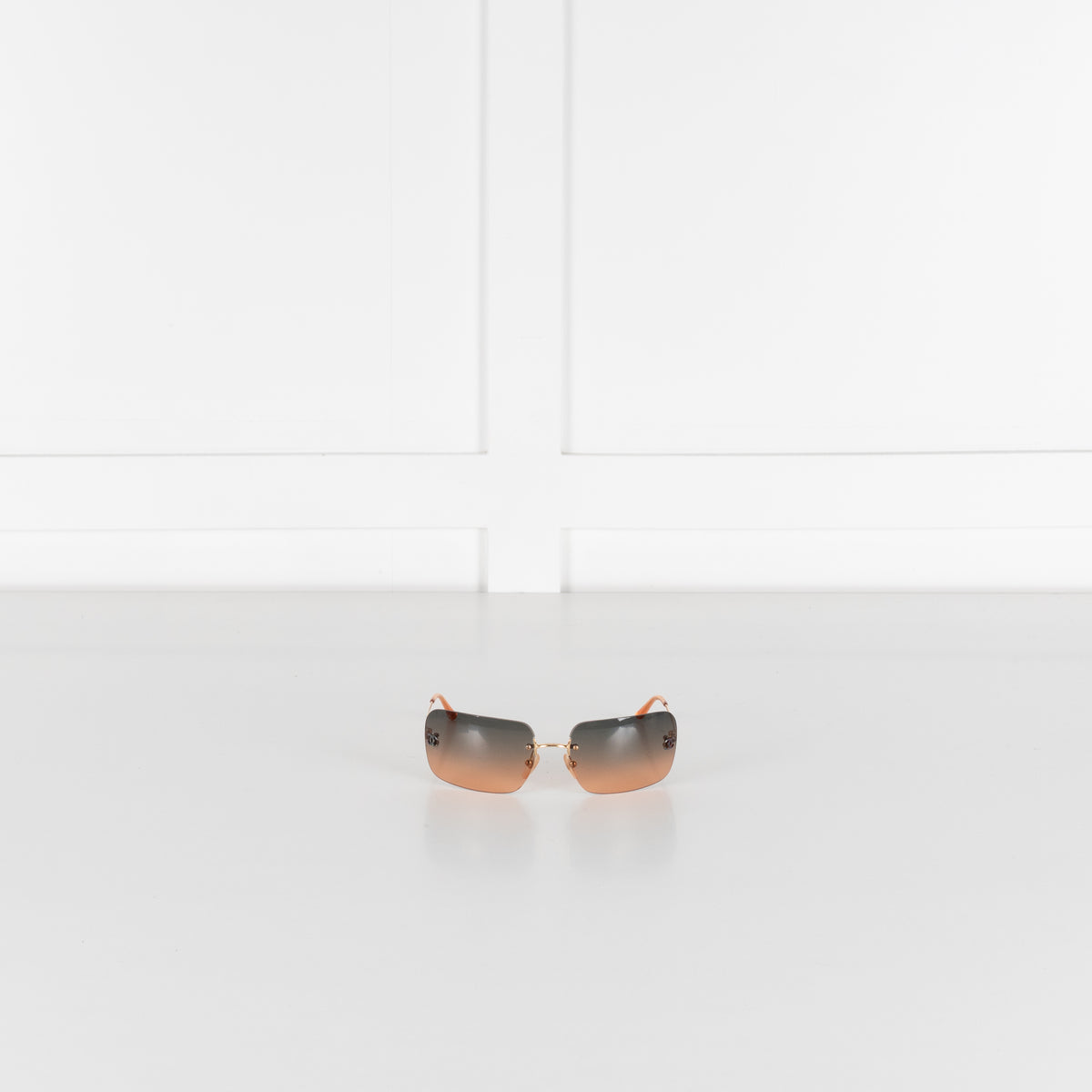 Chanel Brown Gold Tone Hardware Rimless Vintage 4017-D Sunglasses