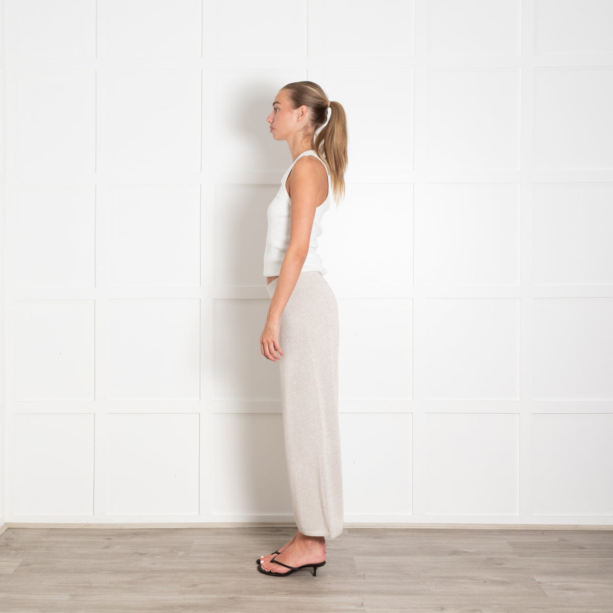 Donna Karan Gold Fine Knit Wide Leg Trousers
