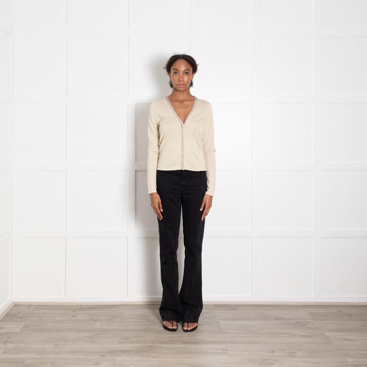 Diane Von Furstenberg Gold Cardigan with Jewelled Edge