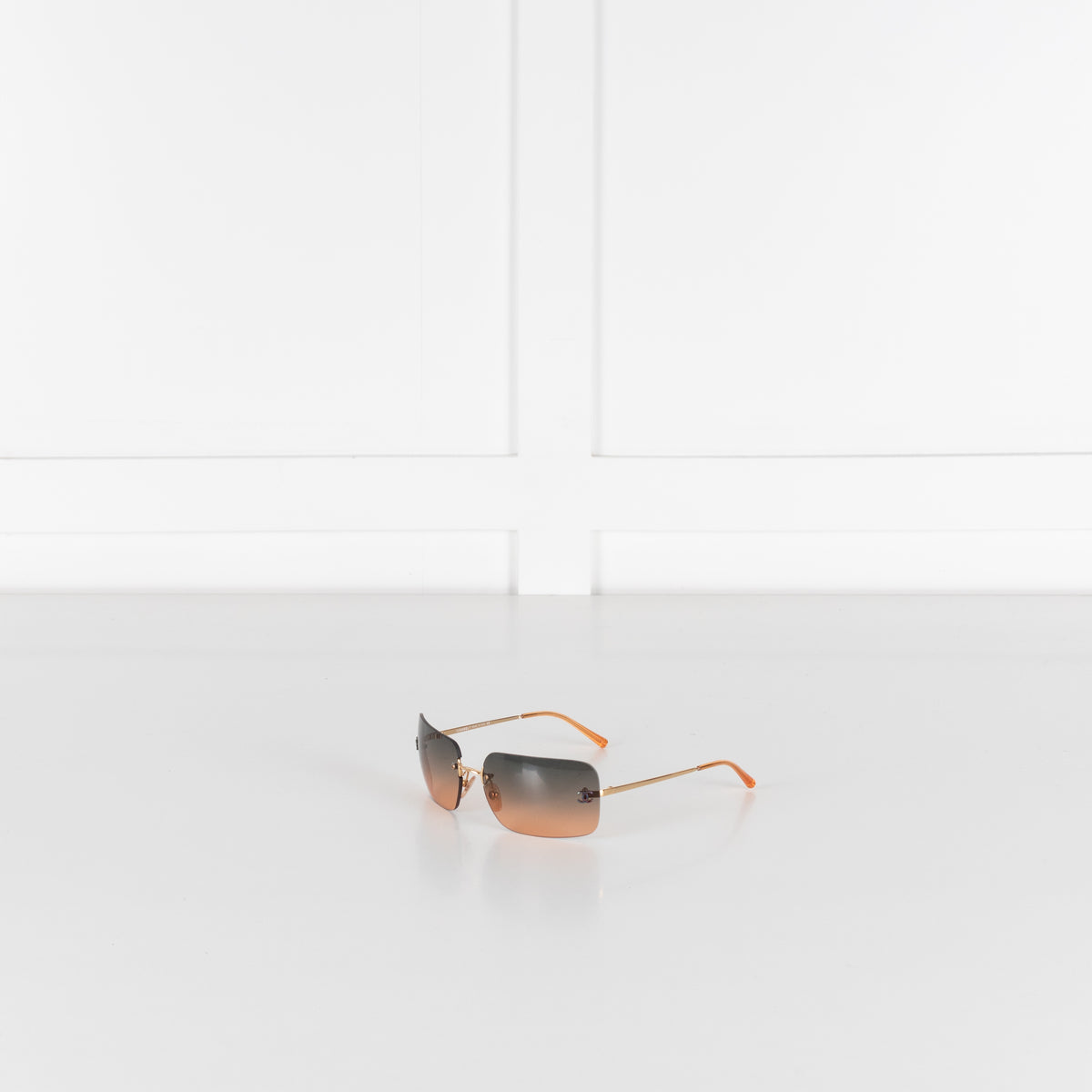 Chanel Brown Gold Tone Hardware Rimless Vintage 4017-D Sunglasses