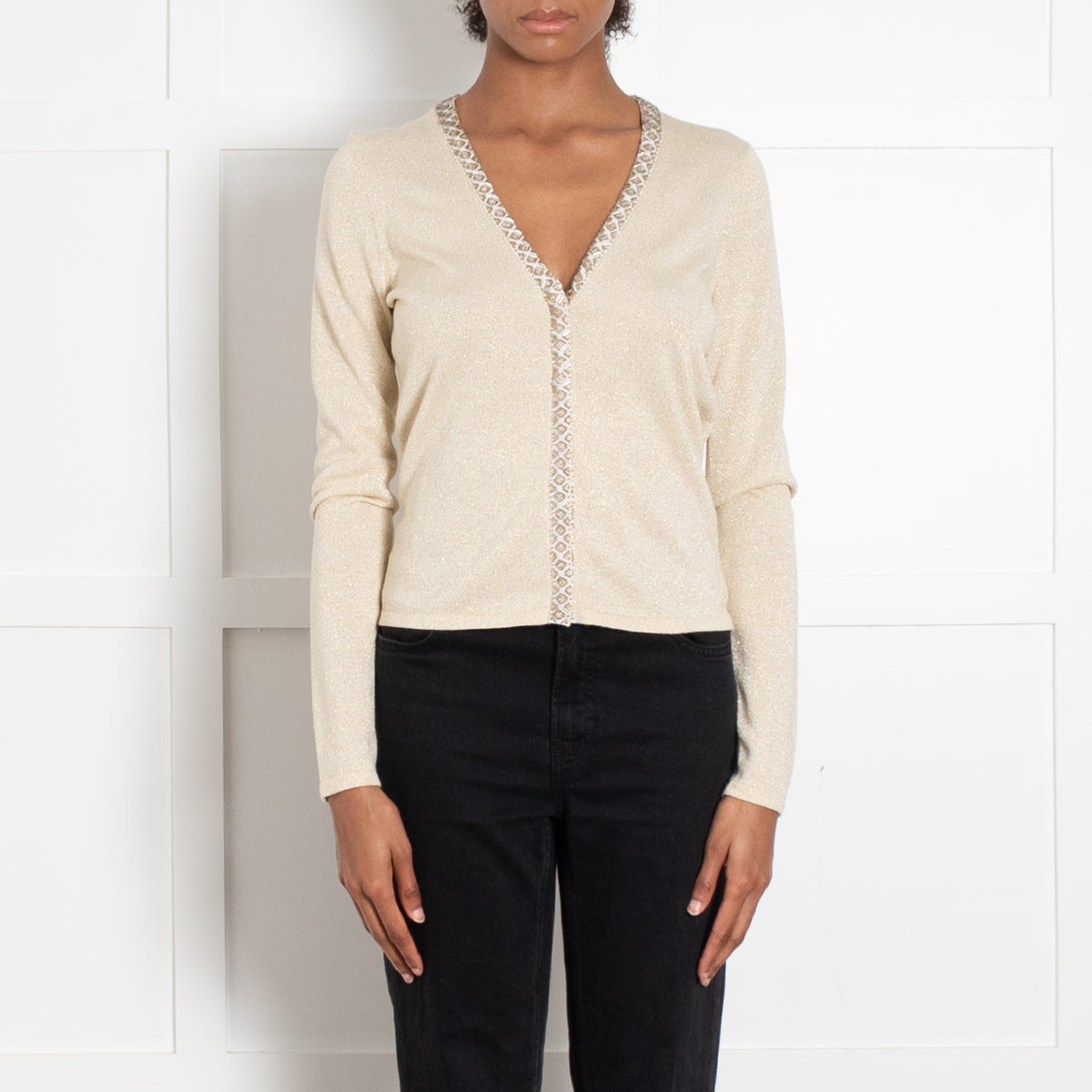 Diane Von Furstenberg Gold Cardigan with Jewelled Edge