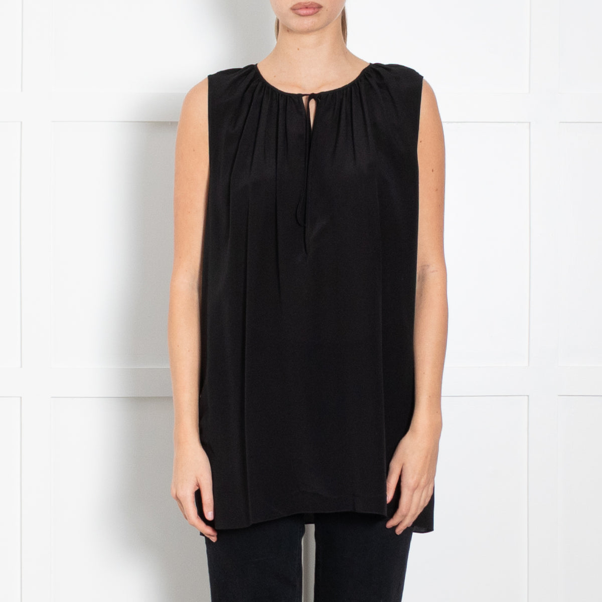 Raey Black Silk Sleeveless Neck Tie Top