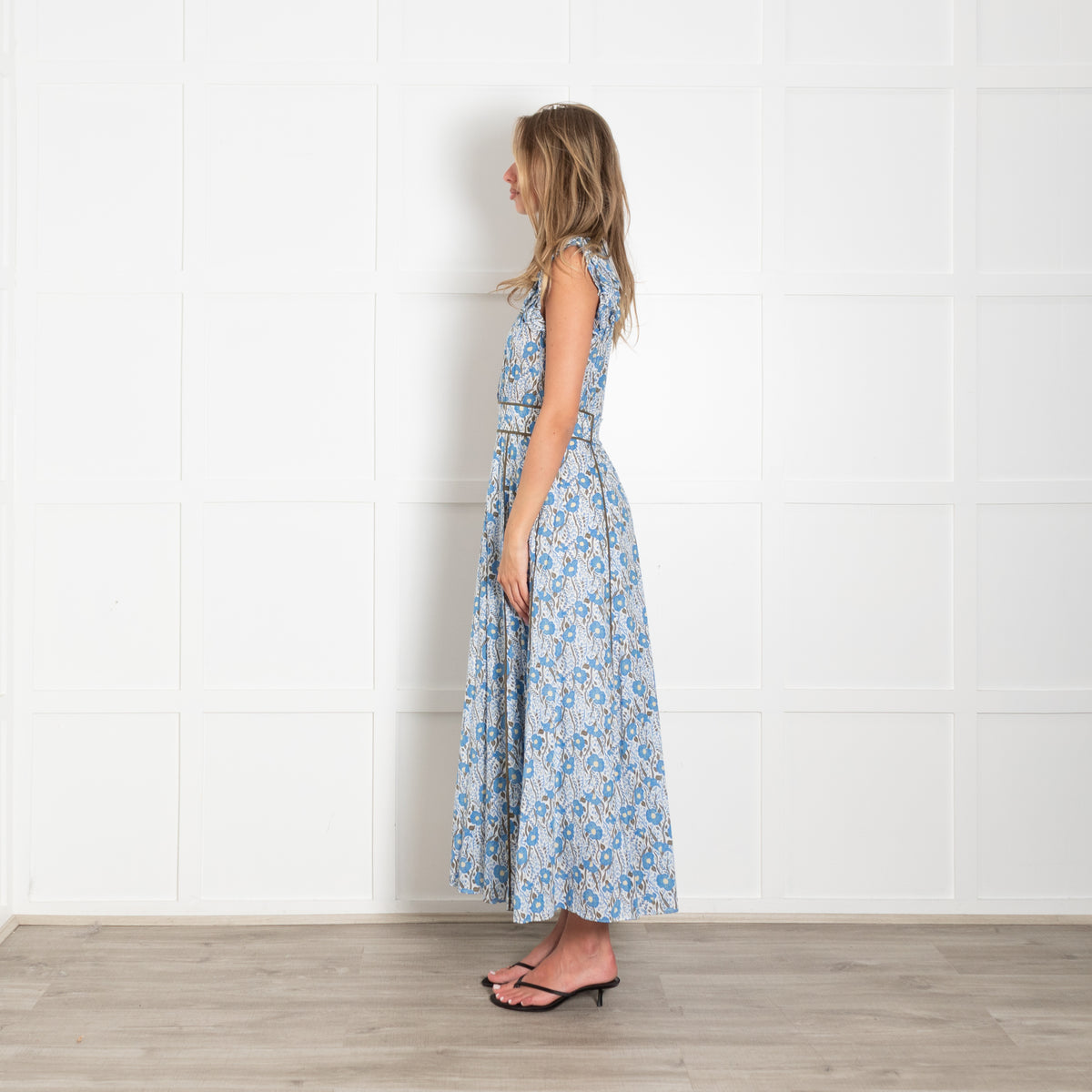 Me + Em Blue And Khaki Garden Print Maxi Dress