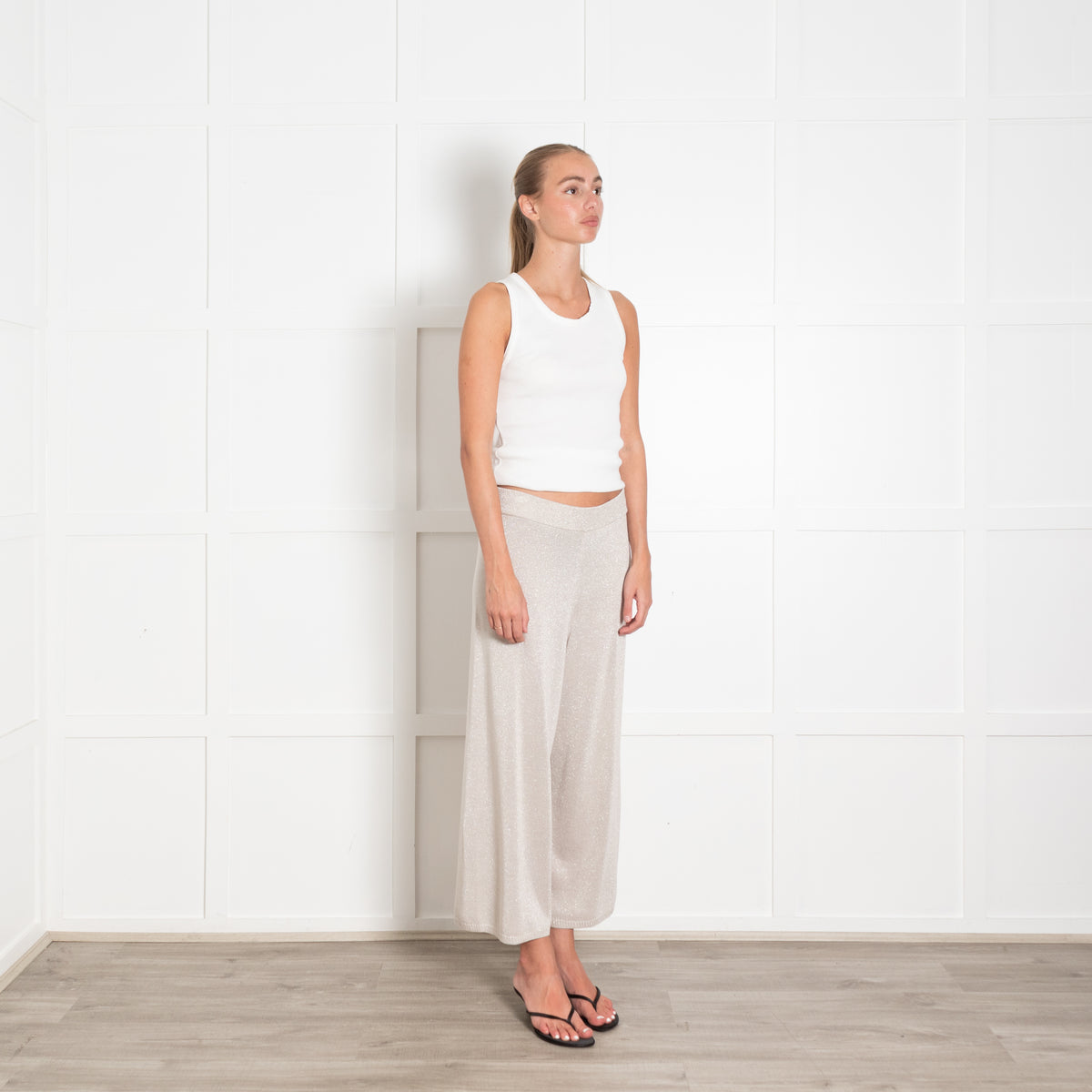Donna Karan Gold Fine Knit Wide Leg Trousers