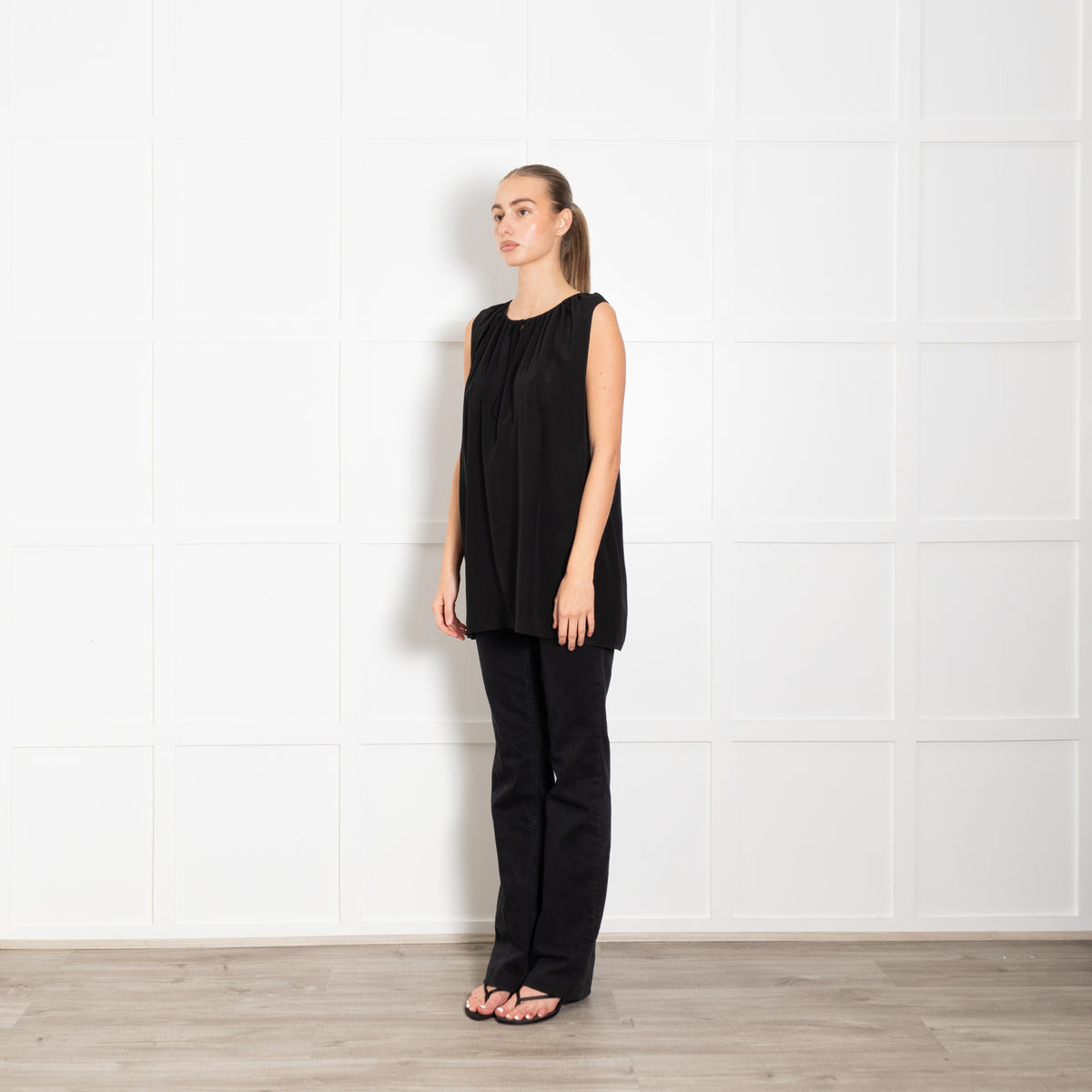 Raey Black Silk Sleeveless Neck Tie Top