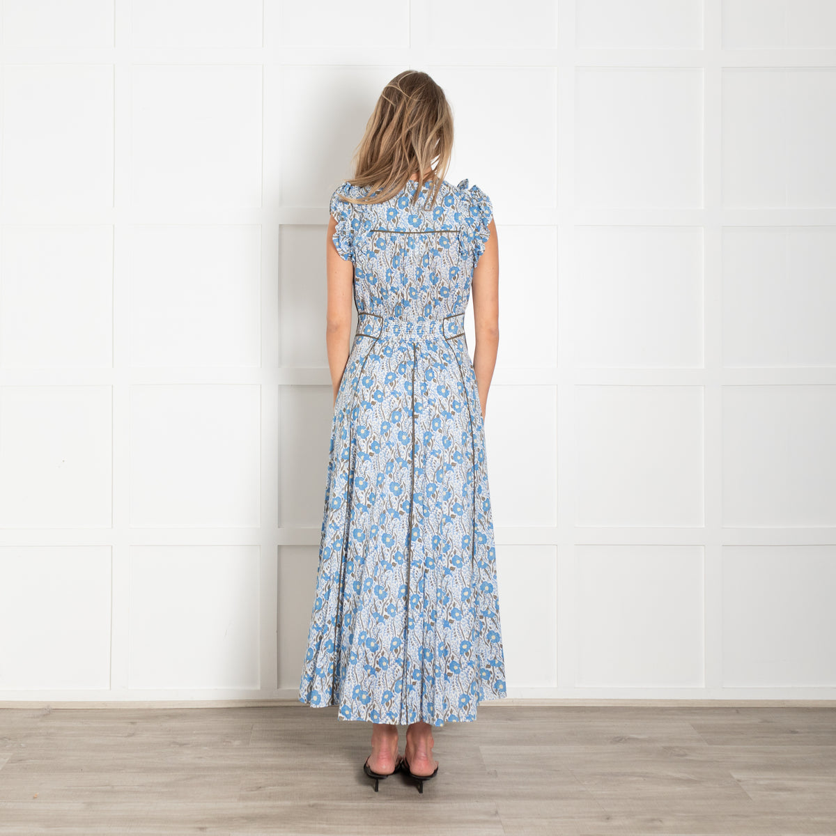 Me + Em Blue And Khaki Garden Print Maxi Dress