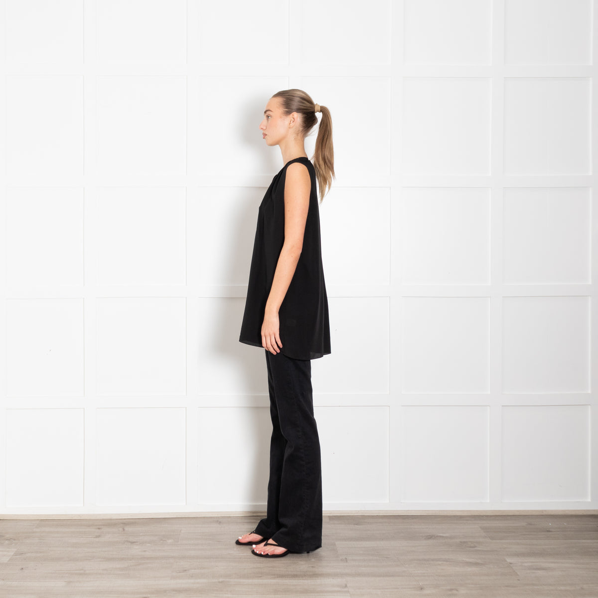 Raey Black Silk Sleeveless Neck Tie Top